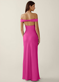 Gwendonme Hot Pink Satin Crystal Linen Prom Dress image2