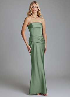 Azazie Lenya Final Sale Dusty Rose Sheath Pleated Stretch Satin Dress image5