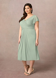 Azazie Vera Mother of the Bride Dresses Dusty Sage A-Line V-Neck Pleated Mesh Dress image7
