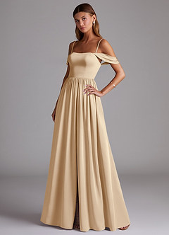 Azazie Calianna Bridesmaid Dresses Champagne A-Line Off the Shoulder Stretch Satin Convertible Dress image3