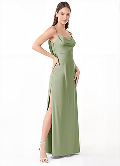 Azazie Alaija Bridesmaid Dresses Dusty Sage Mermaid Side Slit Stretch Satin Dress image3