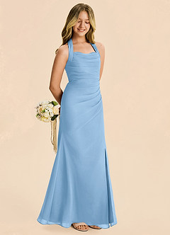 Azazie Destiny Junior Powder Blue Sheath Ruched Chiffon Dress image3