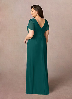 Azazie Marianne Abiti per la Madre della Sposa Abito Tubino in Chiffon con Scollo a V a Pieghe Verde Pavone image9