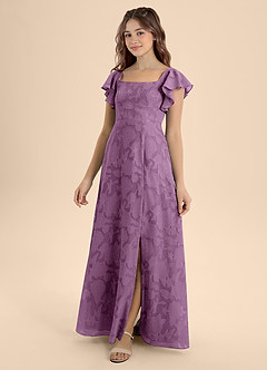 Azazie Bondi Junior Wisteria A-Line Bow Floral Burnout Dress image1