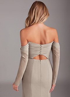 Azazie Hallie Bridesmaid Dresses Frost Mermaid Long Sleeve Chiffon Dress image7