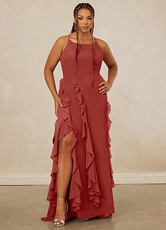 Christian Siriano Bridal for Azazie 1006 Bridesmaid Dresses Terracotta Mermaid Ruched Chiffon Dress image8