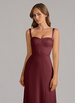 Azazie Amaris Bridesmaid Dresses Merlot A-Line Corset Stretch Satin Dress image5