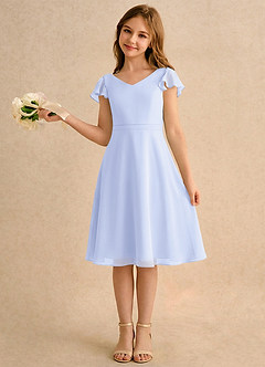 Azazie Narin Girls Formal Robe Demoiselle D'honneur Fillette Robe Trapèze en Mousseline de soie avec manches Lavande image1