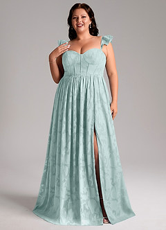 Azazie Denisse Vestidos de damas de honor Vestido de Neblina de Devorado Floral de Corte en A con Volante image7