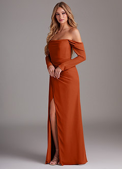 Azazie Hallie Robes de demoiselle d'honneur Robe Sirène en Mousseline de soie Manche longue Orange Brûlée image3