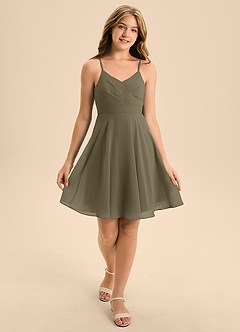 Azazie Avelina Junior Willow Green A-Line Pleated Chiffon Dress image3