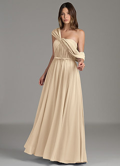 Azazie Nyah Bridesmaid Dresses Champagne A-Line Off the Shoulder Chiffon Dress image5
