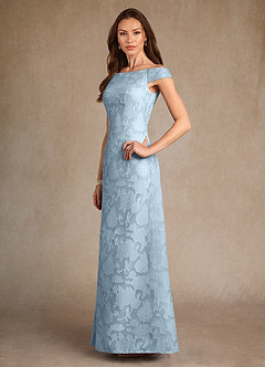 Azazie Moore vestidos de madre de la novia Vestido de Azul Cielo de Devorado Floral de Corte En A con Cuello de barco image4