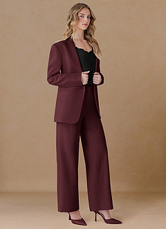 front Amelia Cabernet Refined Weave Performance Oversized Blazer