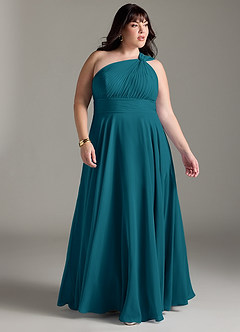 Azazie Charlize Bridesmaid Dresses Ink Blue A-Line One Shoulder Chiffon Dress image9