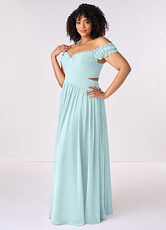 Barbie ♥ Azazie Bridesmaid Dresses Sea Glass A-Line Off the Shoulder Chiffon Convertible Dress image10
