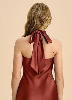 Azazie Chickie Junior Robe Fourreau en Satin extensible Plissée Terracotta image6