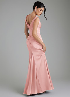 Azazie Spencer Bridesmaid Dresses Powder Pink Mermaid Pleated Stretch Satin Dress image2