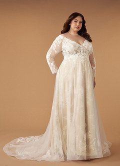Azazie Leila Wedding Dresses Diamond White Champagne A-Line V-Neck Sequins Tulle Dress image8