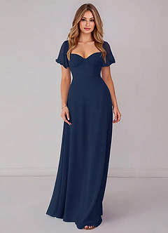 Azazie Fatima Bridesmaid Dresses Dark Navy A-Line with Pockets Chiffon Dress image3