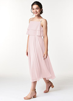 Azazie Ensley Junior Abito A-Line in Chiffon Plissettato Rosa Rossore image3