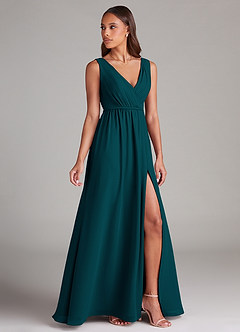 Azazie Tanicia Bridesmaid Dresses Pine A-Line Pleated Chiffon Dress image3