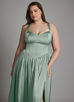 Azazie Francis At-home Try On Dresses Agave A-Line Corset Stretch Satin Dress image14