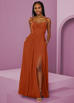 Barbie ♥ Azazie Bridesmaid Dresses Burnt Orange A-Line Pleated Chiffon Dress image9