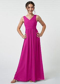 Azazie Kora Junior Jurk van Chiffon met A-Lijn Geplooid Fuchsia image1