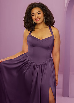 Barbie ♥ Azazie Bridesmaid Dresses Plum A-Line with Pockets Stretch Satin Dress image13