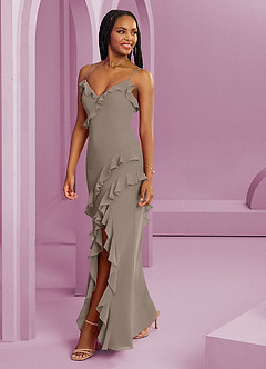 Barbie ♥ Azazie Bridesmaid Dresses Taupe Sheath Chiffon Dress image1