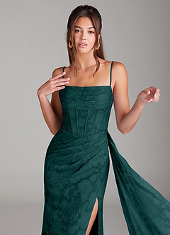 Azazie Denisa Bridesmaid Dresses Pine Sheath Pleated Floral Burnout Dress image6