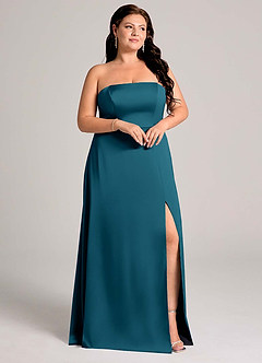 Azazie Wren Bridesmaid Dresses Ink Blue A-Line Strapless Stretch Satin Convertible Dress image12