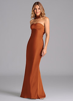 Azazie Lusinda Brudtärnklänningar Klä av Sjöjungfru i Stretch Satin Axelbandslös Kanel image1