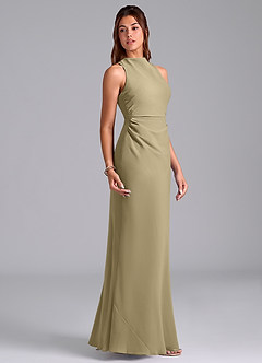 Azazie Evadne Bridesmaid Dresses Moss Green A-Line Pleated Chiffon Dress image4