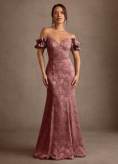 Azazie Allison Klänningar till brudens mor Klänning Sjöjungfru i Blommig Utbrändhet Off the shoulder Desert Rose image1