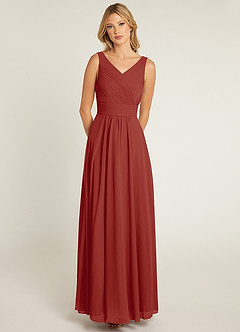Azazie Pierrette Bridesmaid Dresses Terracotta A-Line Pleated Chiffon Dress image1