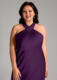 Azazie Doretta Bridesmaid Dresses Grape Mermaid Pleated Stretch Satin Dress image11