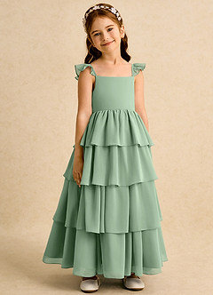Azazie Boba vestidos de niña de las flores Vestido de Matcha de Gasa de Corte En A con Escote Cuadrado image3