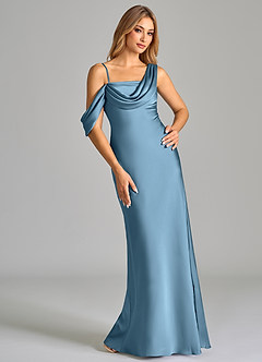 Azazie Celina Brautjungfernkleider Etui Schulterfrei Stretch-Satin Kleid Stahlblau image1