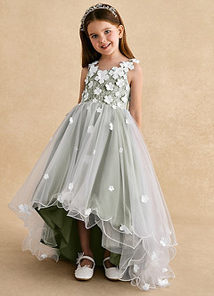 Azazie Celia Flower Girl Dresses Pistachio A-Line Lace Tulle Dress image6