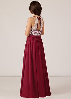 Azazie Fahari Junior Burgundy A-Line Lace Chiffon Dress image4
