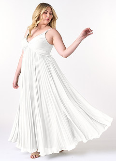 Azazie Raychelle Robes de demoiselle d'honneur Robe Trapèze en Mousseline de soie Col en V Blanc image10