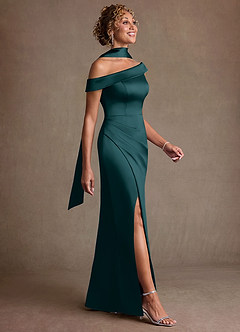 Azazie Kamala 신부의 어머니 드레스 쉬스 한쪽 어깨 스트레치 새틴 플로어 길이 드레스 image3