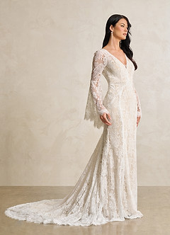 Azazie Hayes Robes de mariée Robe Sirène en Dentelle Col en V Diamant Blanc Champagne image4