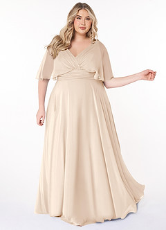Azazie Pamela Bridesmaid Dresses White Alabaster A-Line V-Neck Pleated Chiffon Dress image8