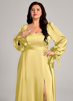 Azazie Leonia Suknie dla druhen Linia A Długi rękaw Satyna elastyczna Do ziemi Sukienka image9