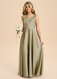 Azazie Popsy Junior Moss Green A-Line Bow Stretch Satin Dress image5