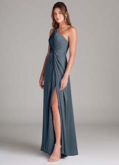 Azazie Brooke Bridesmaid Dresses Twilight A-Line One Shoulder Stretch Satin Dress image5