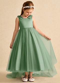 Azazie Lorita Flower Girl Dresses Matcha A-Line Beaded Tulle Dress image5